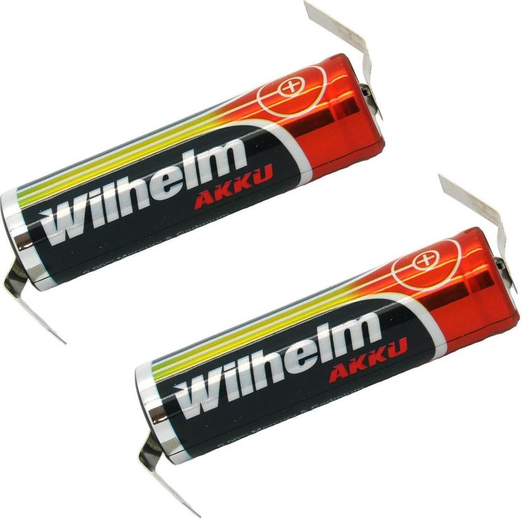 2 x Lithium Ionen Akku Wilhelm 3,7 V LÖTFAHNE Z Form 800 mAh Typ 14500 Li Ion AA