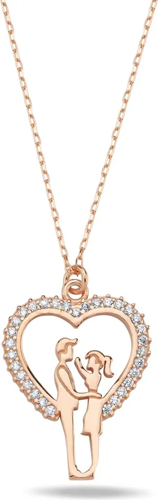 Collier Cœur Argent 925 Couple Amoureux Rose Plaqué Or et Zircone