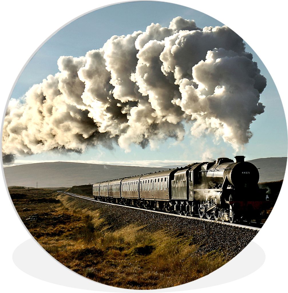 MuchoWow Rundes Wandbild - Runde Bilder Ein Dampfzug über eine Brücke mit der grünen Landschaft Ø 30 cm Kreis Wanddekoration Kunststoff - Wan...
