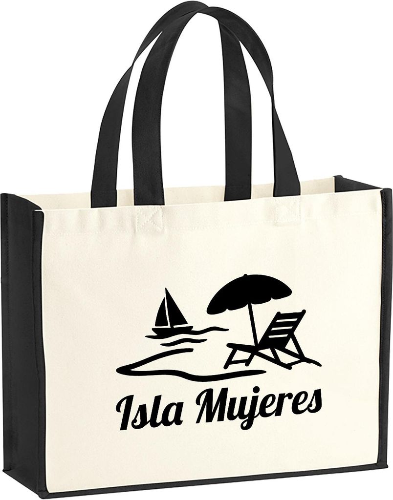 Huuraa Jutetasche Isla Mujeres Inselmotiv Mexiko 21 Liter Black Jute und Baumwolle Einkaufstasche Geschenkidee
