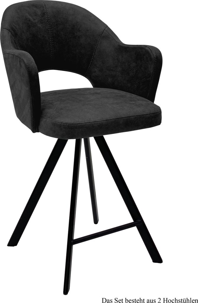 Thekenstuhl (2er-Set) Delinda 59x104x61 Schwarz/Anthrazit