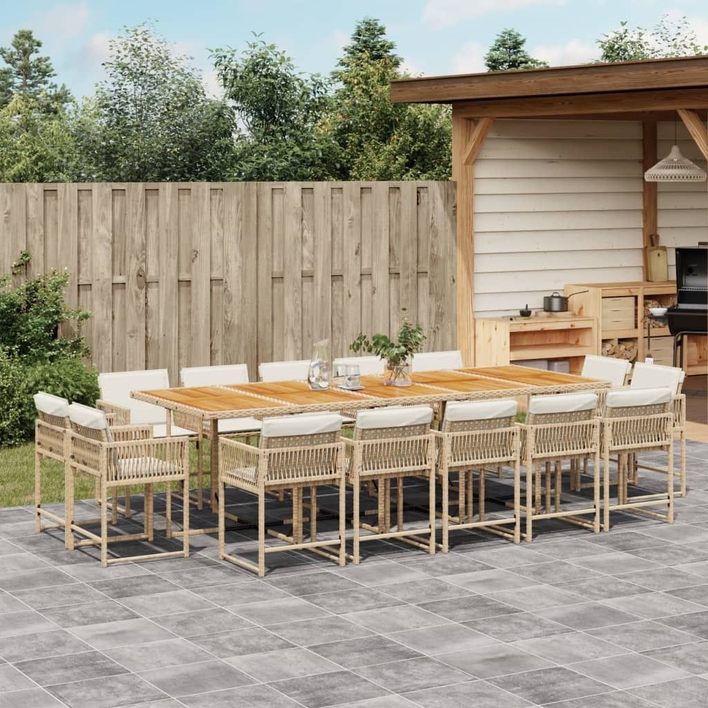 Langlebig Gartenmöbel Set Balkonmöbel-Set 15-tlg. Garten-Essgruppe mit Kissen Beige Poly Rattan - Gartenmöbelgarnituren Octo8142047 6parcel