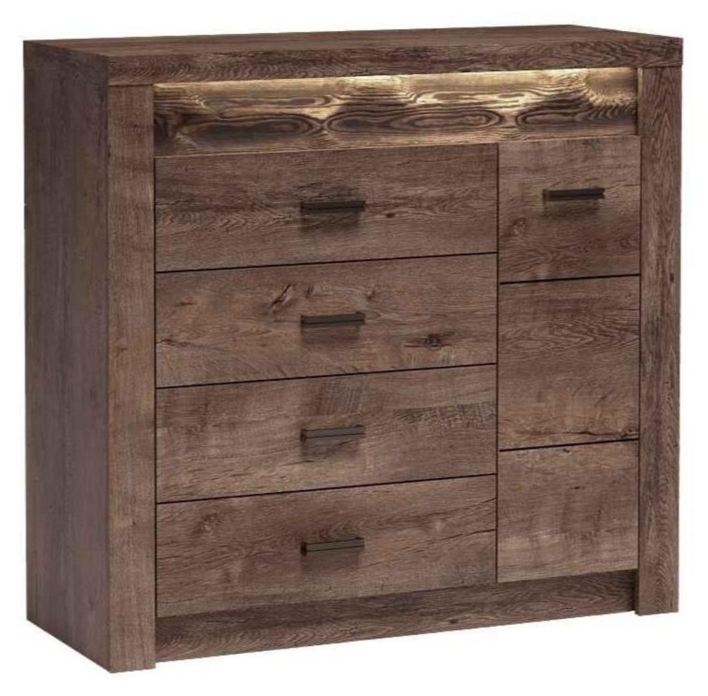 Masseno Kommode ZERI 108,5 cm Sideboard mit 4 Schubladen und 1 Türen für Wohnzimmer Schlafzimmer Modern 108,5x42x103,5 cm Braun