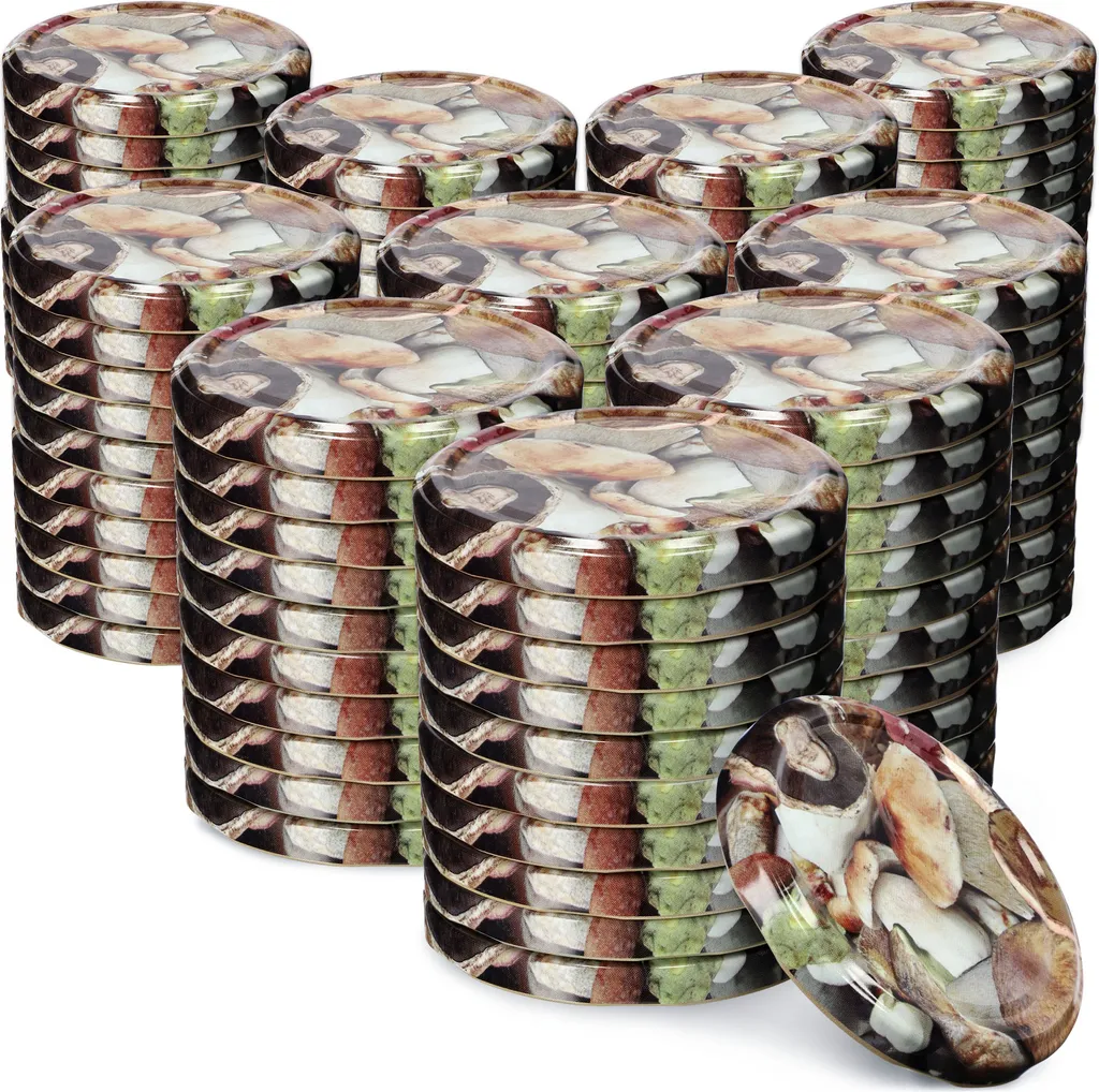 Coperchi KADAX Valsta fi66 mm 100 pz con Motivo a Fungo per Conserve