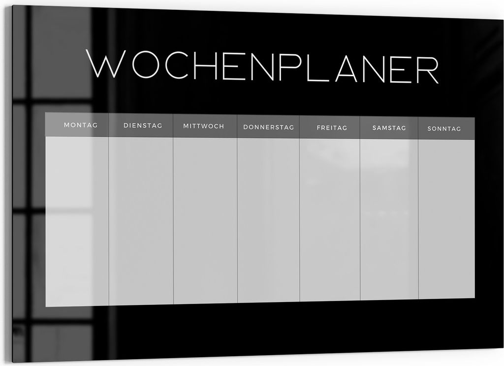 DEQORI Magnettafel Glas 60x40 cm 'Planer V2 Schwarz (DE)' beschreibbar Whiteboard Küche