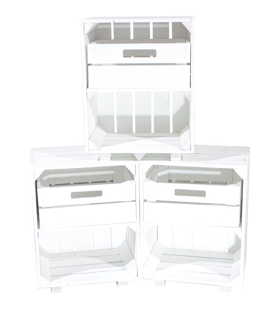 3er Set Weißer Nachttisch mit Schublade 30,5cm x 40cm x 54cm Nachtschrank Tisch Regalkiste Apfelkiste Weinkisten Obstkisten weiss Tisch Ablage Lan...