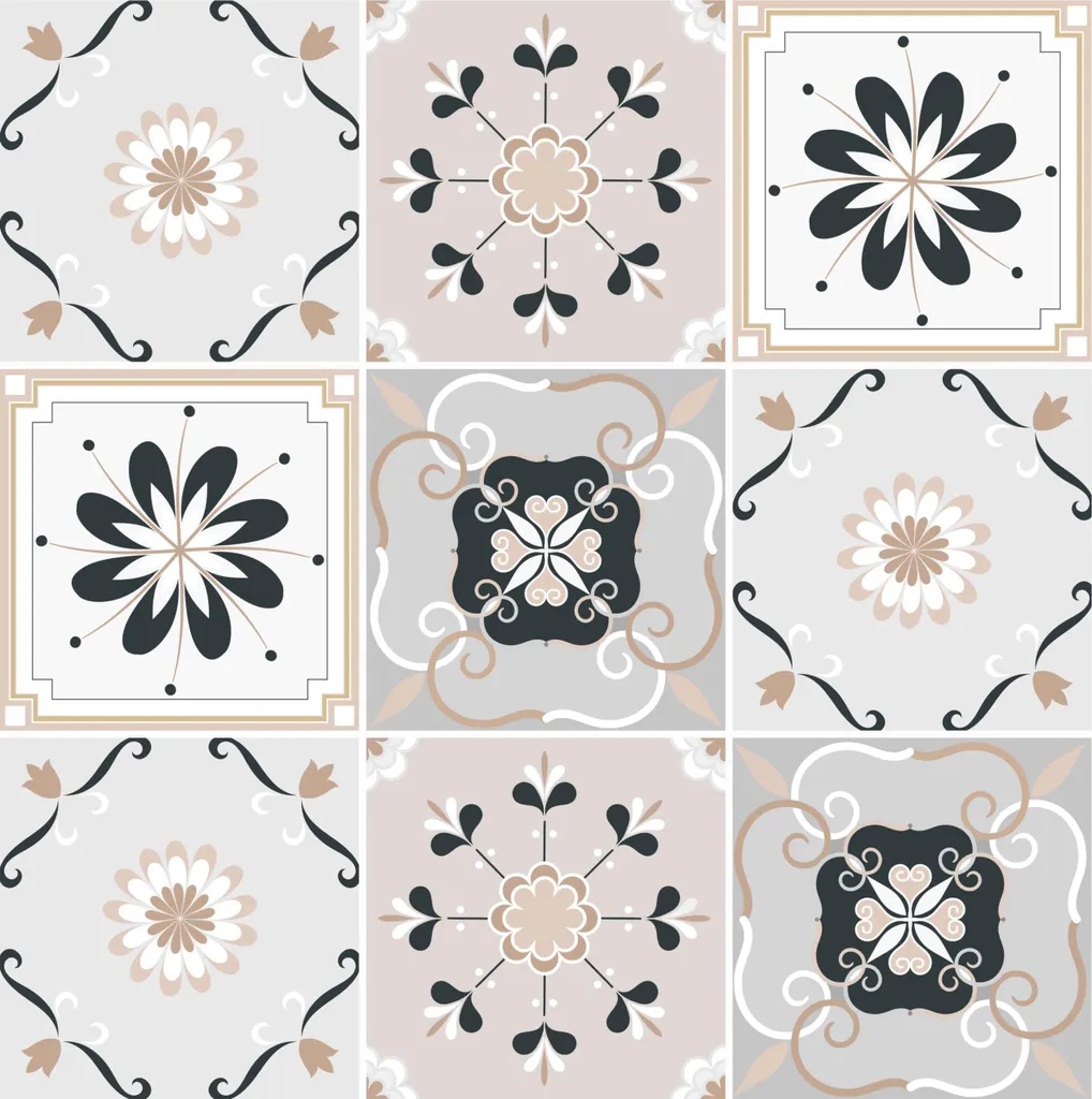 Set 9 Adesivi Murali HUBDECO 20x20 cm Decorazioni Floreali Beige