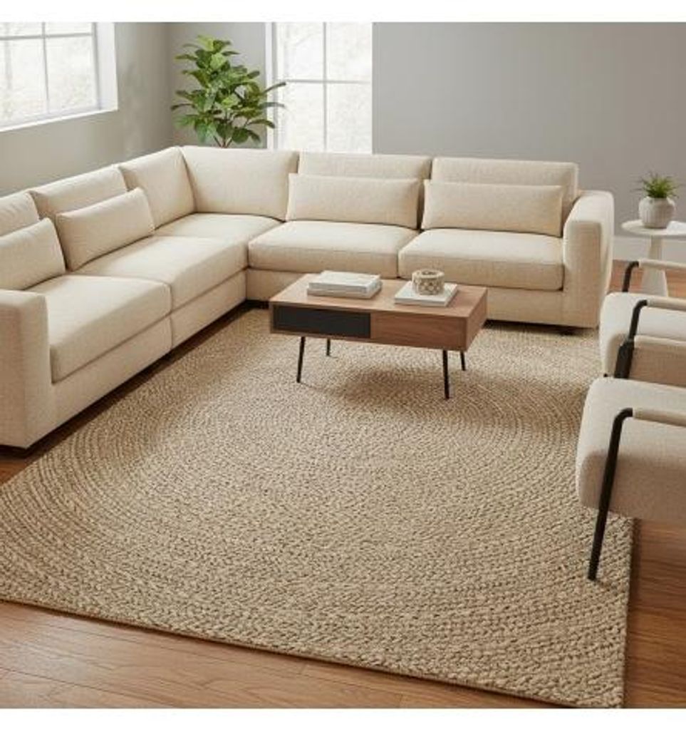 Flachgewebter Indoor-/Outdoor-Teppich mit modernem Kreismuster, strapazierfähig und pflegeleicht. 120x120 round cm Creme