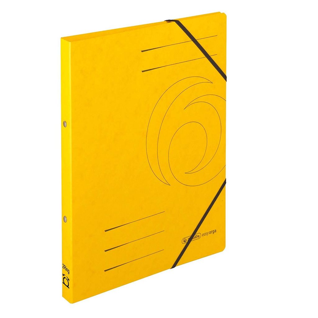 A yellow ring binder is shown against a white background.