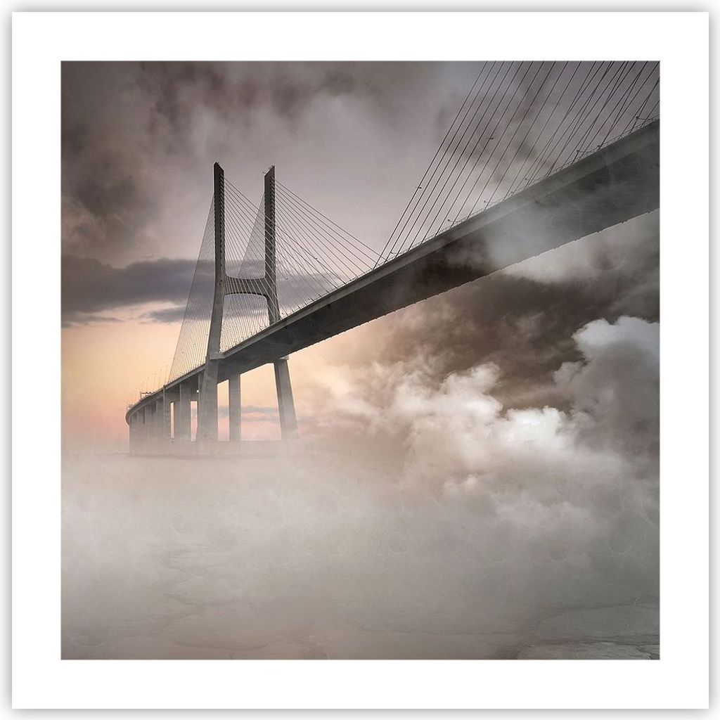 Poster - Poster ohne Rahmen - Brücke Nebel Wasser - 50x50 cm - Wand Bild - Wanddeko - Wandbilder - Kunstposter - Wandposter - Bilder - Kunstdruck ...