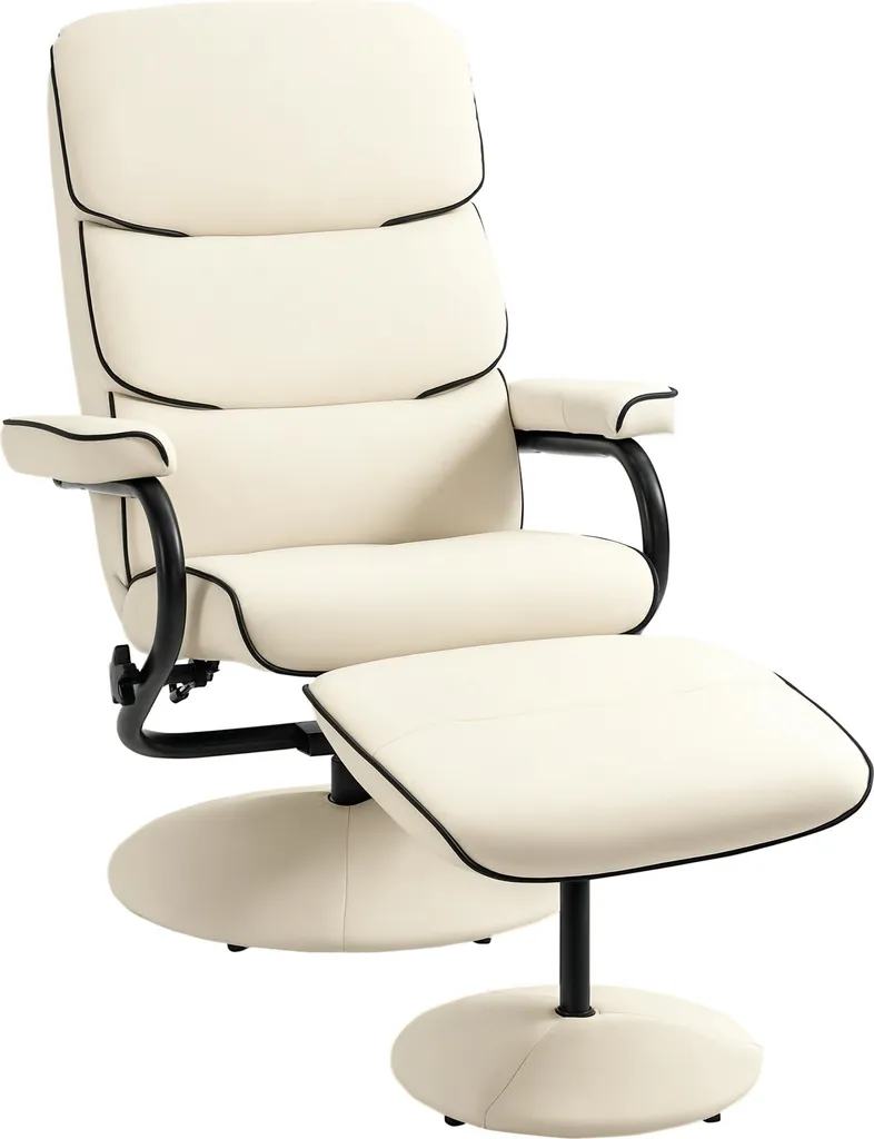 Fauteuil relax HOMCOM avec pouf et dossier inclinable en coloris crème