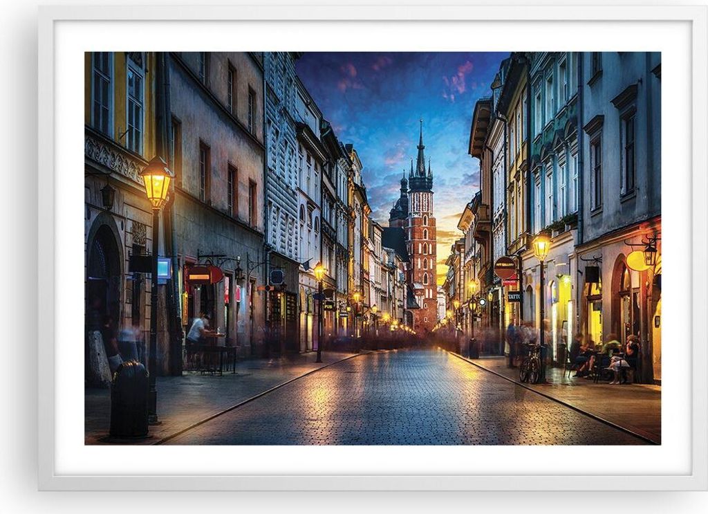 Gerahmtes Poster - Weißer Rahmen - Krakau Kirche Mariacki - 70x50 cm - Wand Bild - Wanddeko - Wandbilder - Kunstposter - Wandposter - Bilderrahmen...