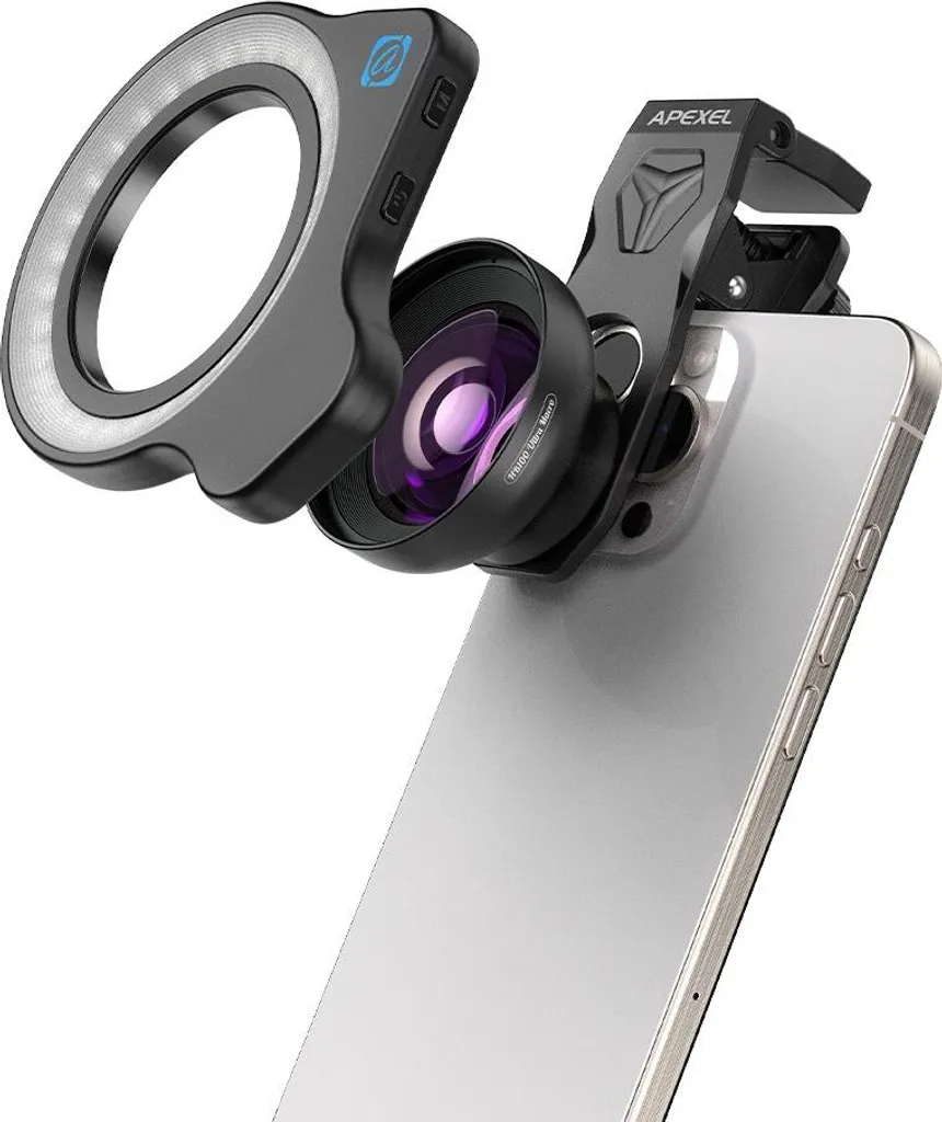 Objectif Smartphone Macro Zoom avec Éclairage LED - Kit Photo Complet