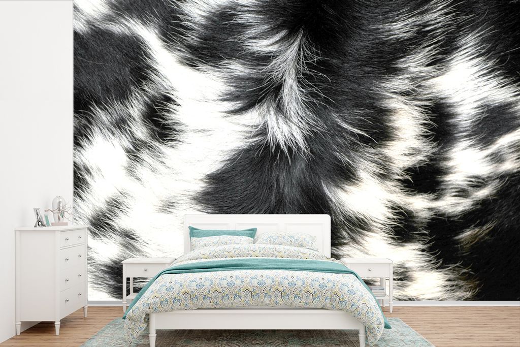 MuchoWow Fototapete für Wohnzimmer oder Schlafzimmer Wandtapete Vinyl Motivtapete Die Kuhhaut einer Langhornkuh - 600x400 cm - Vinyltapeten