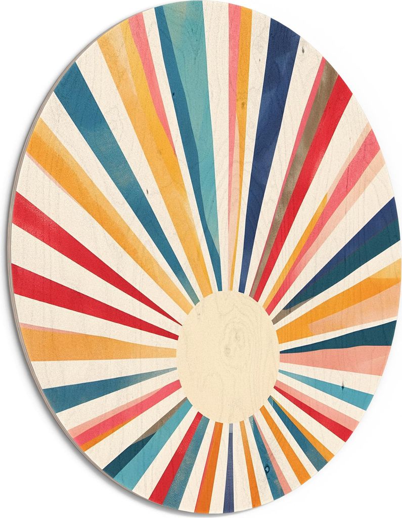DEQORI Holzbild Ø 50 cm 'Strahlenfreude' Bild auf Holz Wandbild Kunstdruck nachhaltig
