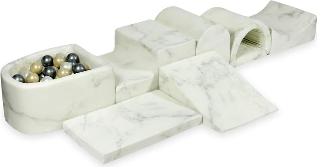 Der größte Schaumstoffspielplatz mit Pool-Mikromurmeln + 100 Bälle: Graphit metallic, Perlmutt, Transparent