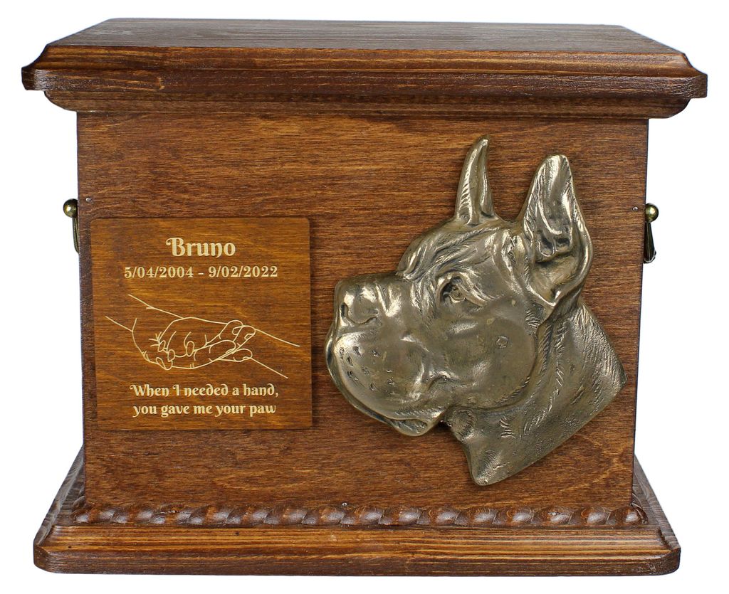 Deutsche Dogge, Ulmer Dogge, Große Dogge II Personalisierte Hundeurne mit Gravur und Relief, Erinnerungsbox für Hundeknochen von der Marke Art-Dog
