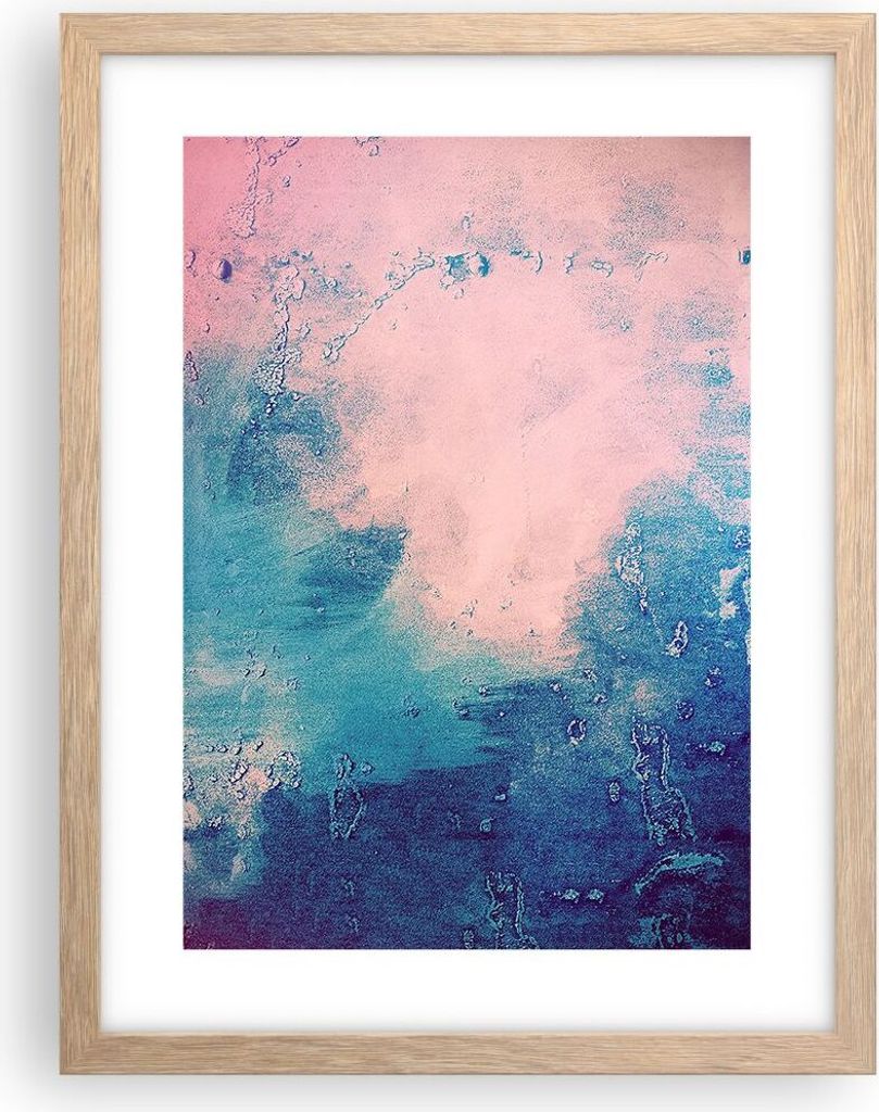 Gerahmtes Poster - Rahmen in heller Eiche - Abstraktion Rosa Blau - 30x40 cm - Wand Bild - Wanddeko - Wandbilder - Kunstposter - Wandposter - Bilde...