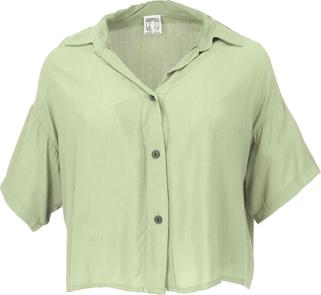 Boho Blusentop, Basic Kurzarmbluse, Weite Sommerbluse - Salbei, Damen, Grün, Viskose, Blusen & Tunikas