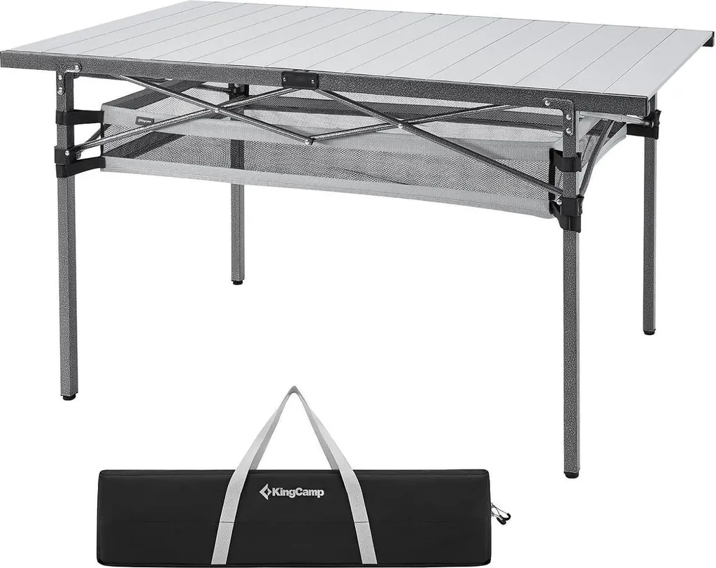 Table camping aluminium pliable 80kg KingCamp avec plateau enroulable
