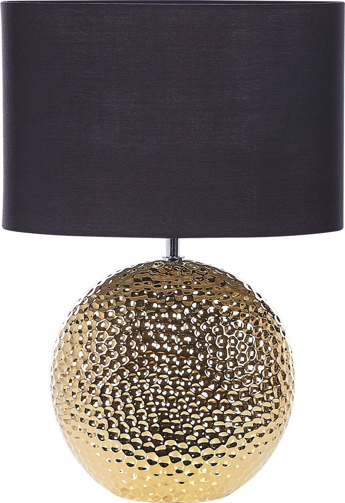 BELIANI Tischlampe Gold Keramik 51 cm Stoffschirm Schwarz Trommelform Kugelfuß Kabel mit Schalter Modern Glamourös für Schlafzimmer Wohnzimmer Flur