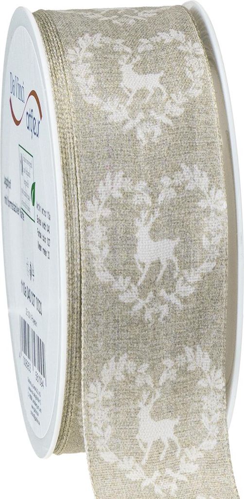 Charmantes Dekoband mit Hirschmotiv Natur 40mm x 20m - Rustikale Weihnachtsdeko Band