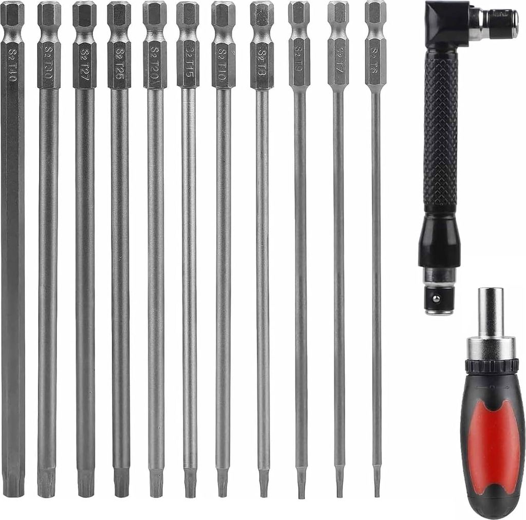 Torx Schraubendreher Set 150mm Lang, Lange Torx Bit mit 2 Torxschraubendreher, T6,T8,T9,T10,T15,T20,T25,T27,T30,T40 Stahl für manuelle elektrische...