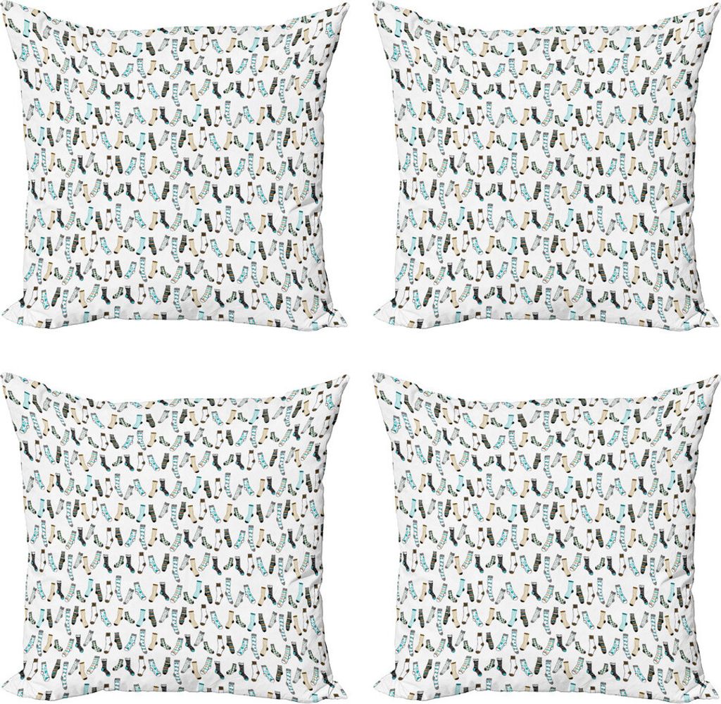 ABAKUHAUS Karikatur Kissenbezug Set (4 Stück), Regen von Socken Wäsche, Moderner Doppelseitiger Digitaldruck, 60 cm x 60 cm, Dunkelblau Beige