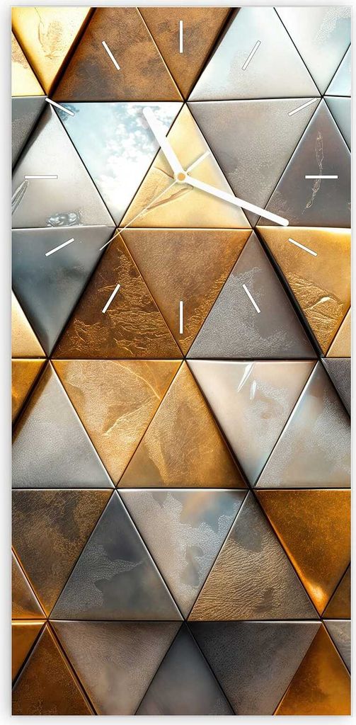 Wanduhr aus Glas mit Motiv Dreiecksmuster Wand- 30 x 60 cm - inkl. Aufhängesystem