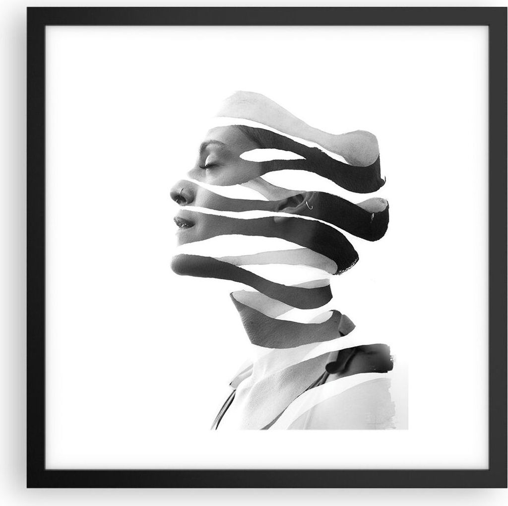 Gerahmtes Poster - Schwarzer Rahmen - Frau Surrealismus Monochrom - 40x40 cm - Wand Bild - Wanddeko - Wandbilder - Kunstposter - Wandposter - Bilde...
