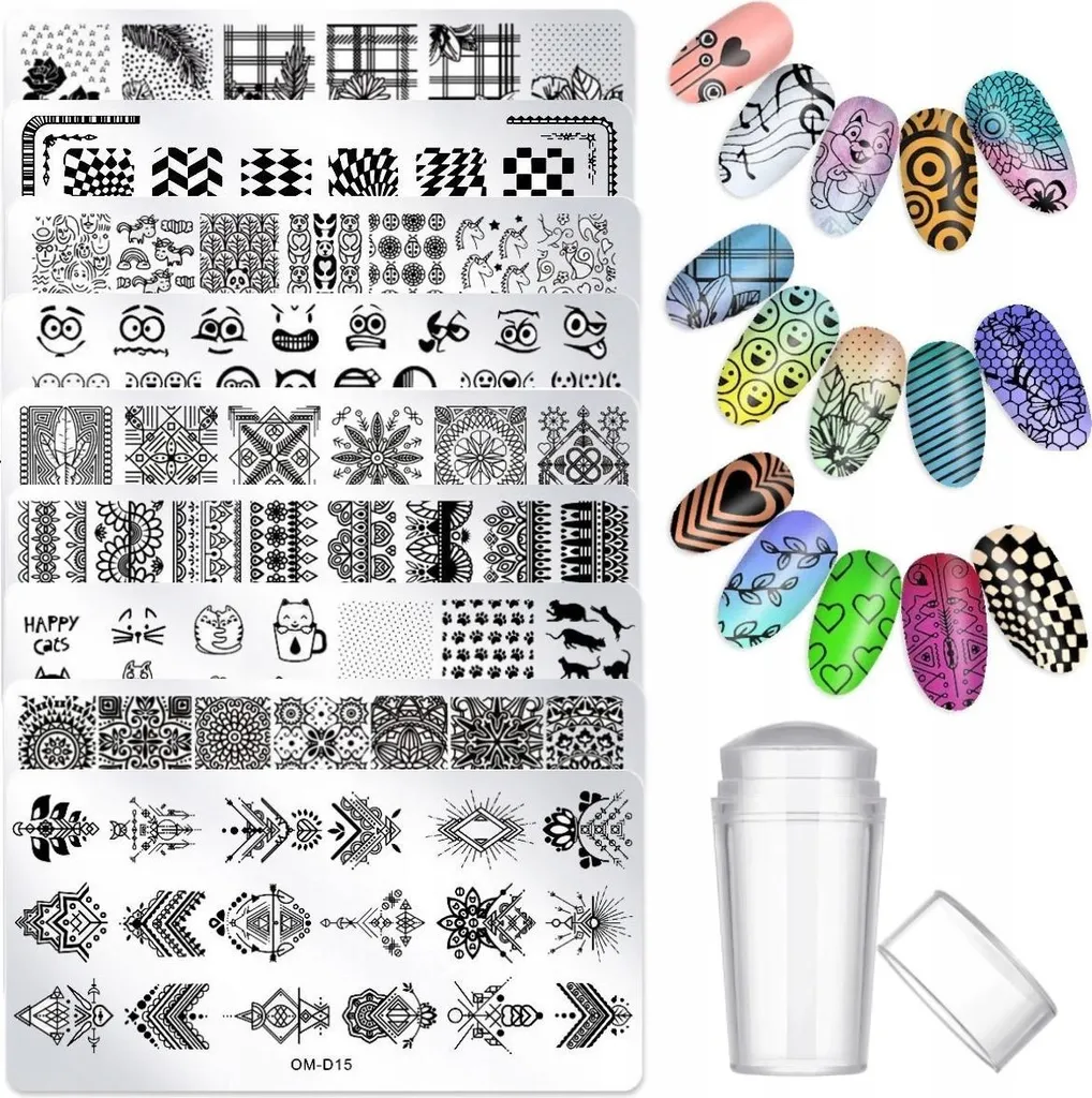 Kit Nail Art avec 25 Plaques de Stamping et Tampon Silicone Mani