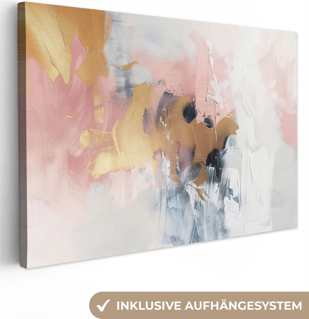 MuchoWow - Leinwandbilder - Abstrakt - Pastellfarben - Gold - Modern - Ästhetisch, Wandbild, Wanddeko Bilder Wohnzimmer, 120x80 cm