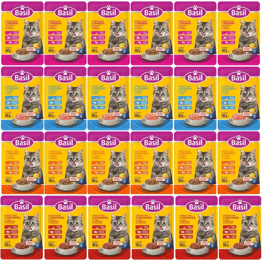 Basilico Mix Gatti 24 Pezzi da 100g - Cibo Umido Alta Appetibilità