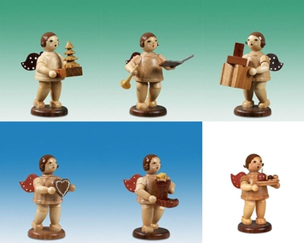 Holzfigur Geschenkeengel 6tlg. mit Geschenken natur ohne Krone Höhe 6,5cm NEU