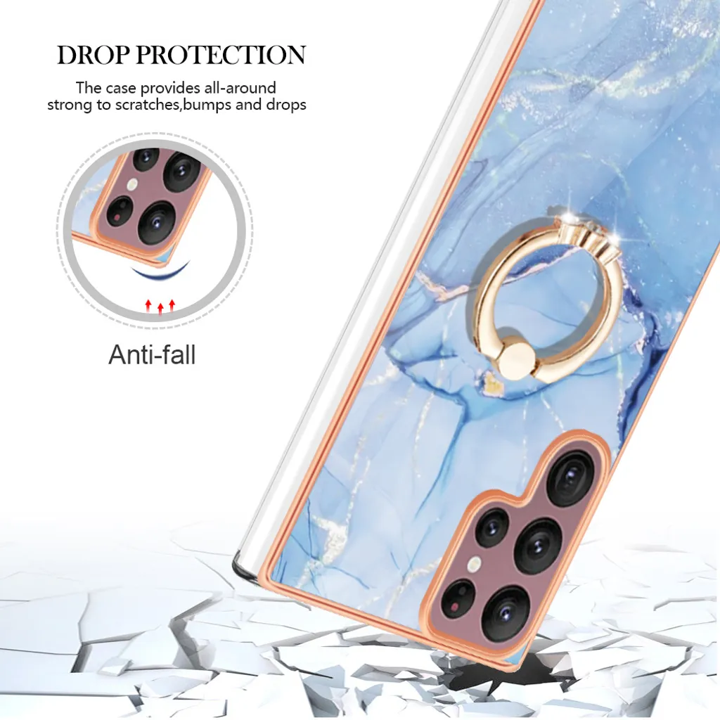 Custodia per Samsung Galaxy S22 Ultra 5G, custodia protettiva in silicone TPU bumper a fantasia con supporto ad anello blu - 10
