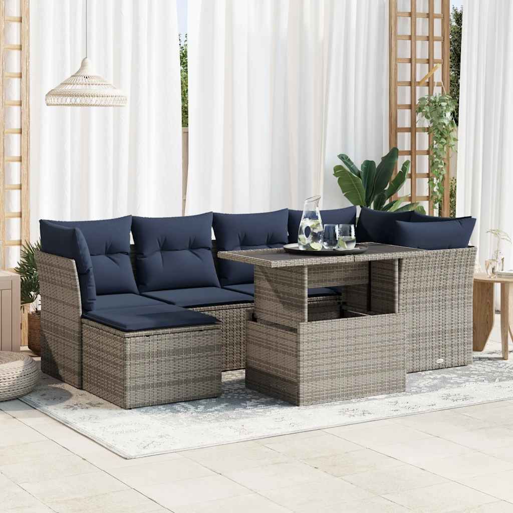 Maison Exclusive - 7-tlg. Garten-Sofagarnitur mit Kissen Grau Poly Rattan Akazie