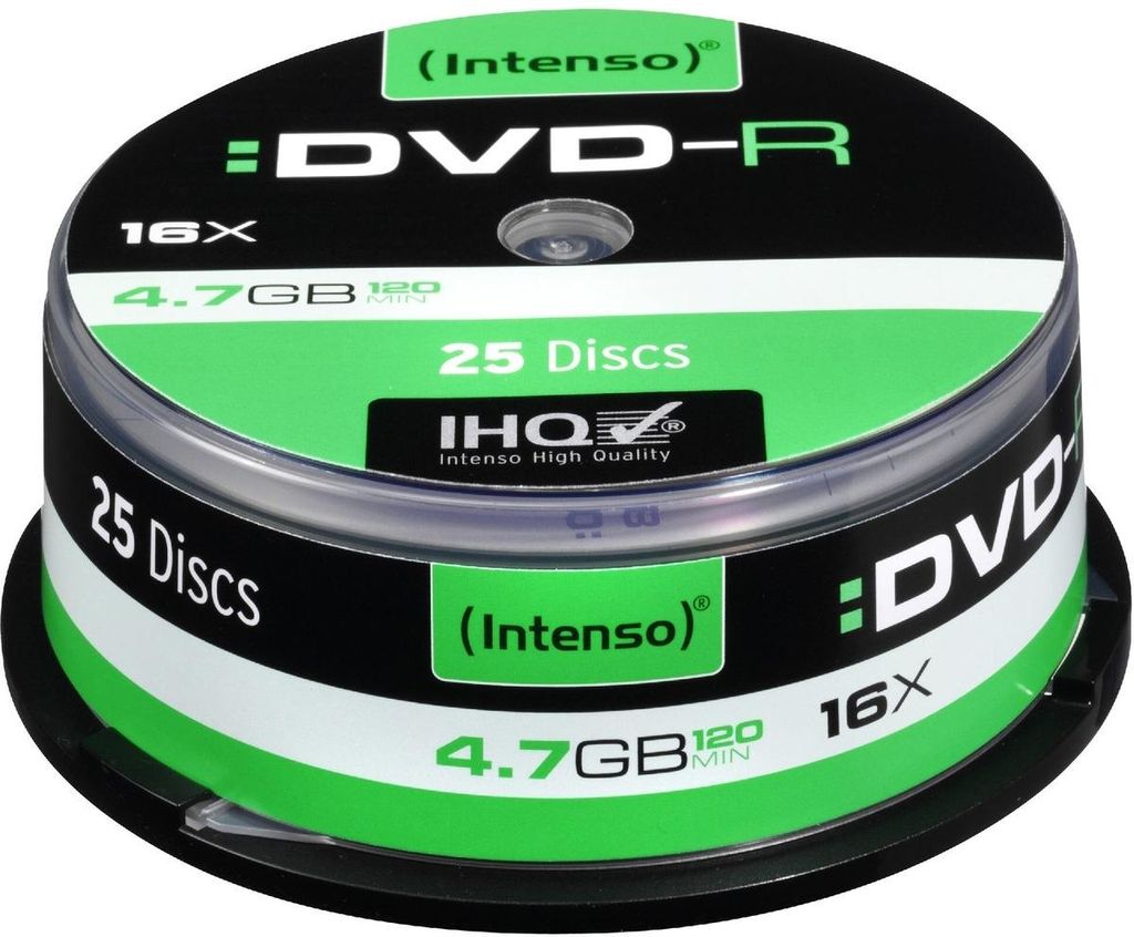 Intenso DVD-R 4.7GB, 16x, DVD-R, 120 mm, Cakebox, 25 kusov, Obrázok produktu 
