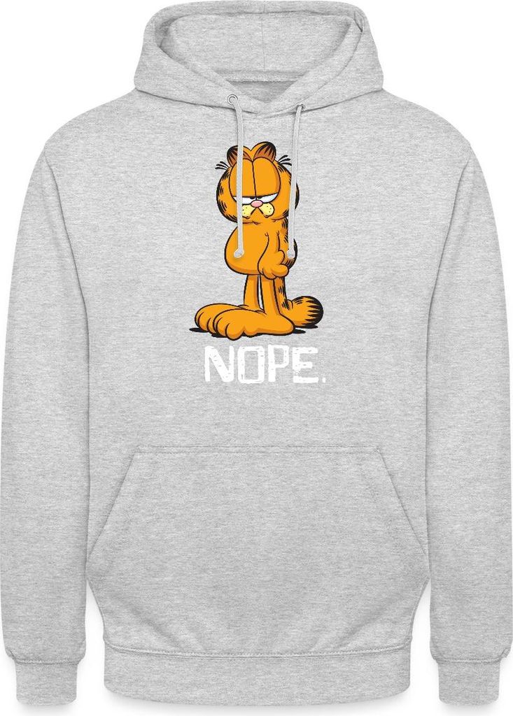 Spreadshirt Garfield Nope Nein Nö Kein Bock Lustig Uni Hoodie, 3XL, Hellgrau meliert