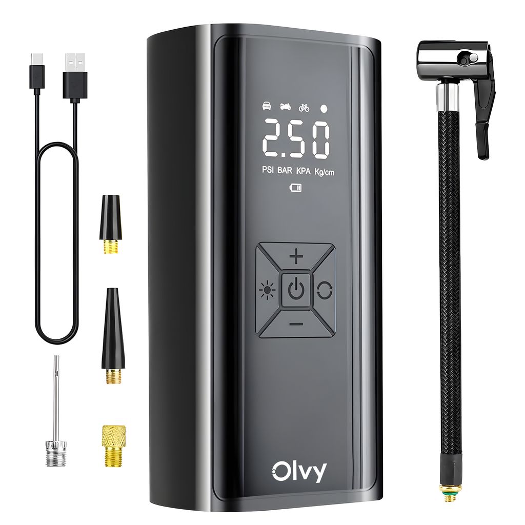 Olvy Luftkompressor 7000 mAh, Mini Reifenpumpe, Elektrischer Kompressor Fahrradpumpe, Elektrische Luftpump, Mini-Kompressor für Auto Fahrrad Bälle
