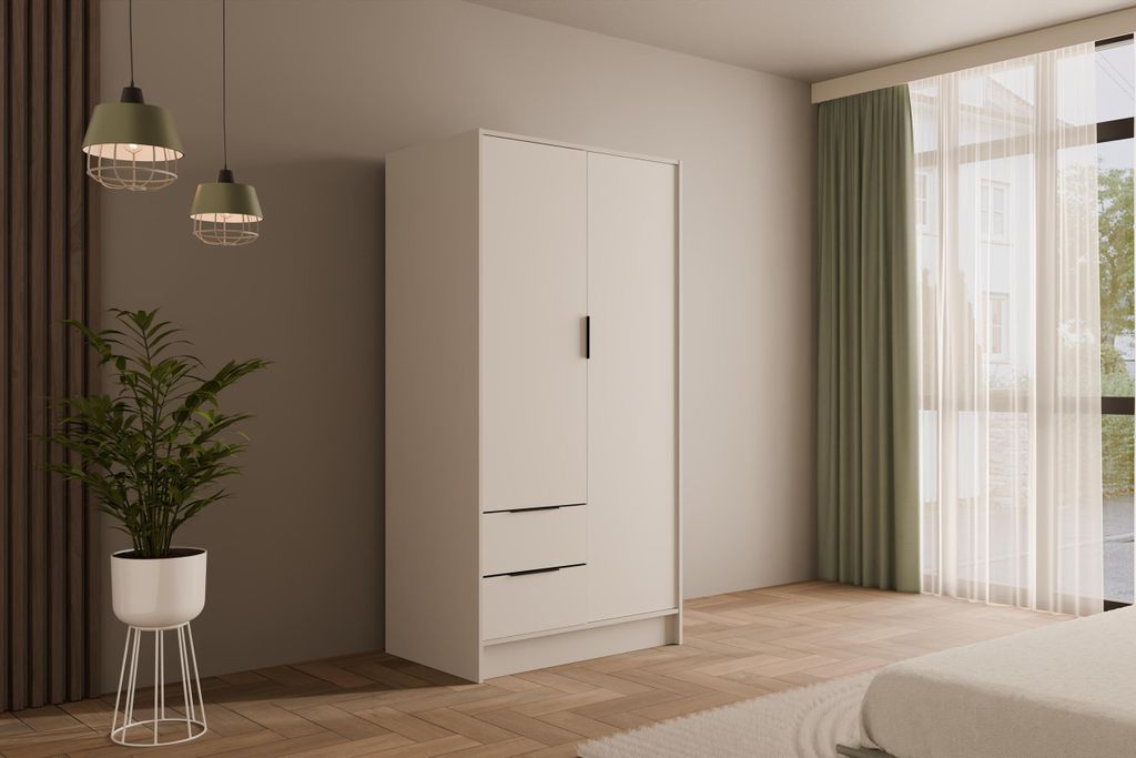 ALTDECOR Kleiderschrank mit Flügeltüren, Garderobenschrank mit viel Stauraum, Vielseitiger Drehtürenschrank, Schrank KOLIN 100x200 cm Weiß Weiß