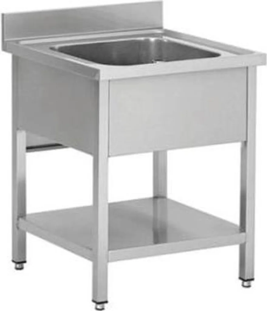 Meuble évier inox 80x70 résistant avec bac central et rangement