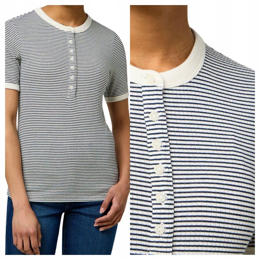 Wrangler | Femme Strick-Henley-T-Shirt, marineblau, schmal geschnitten, gestreift, Damengröße XS