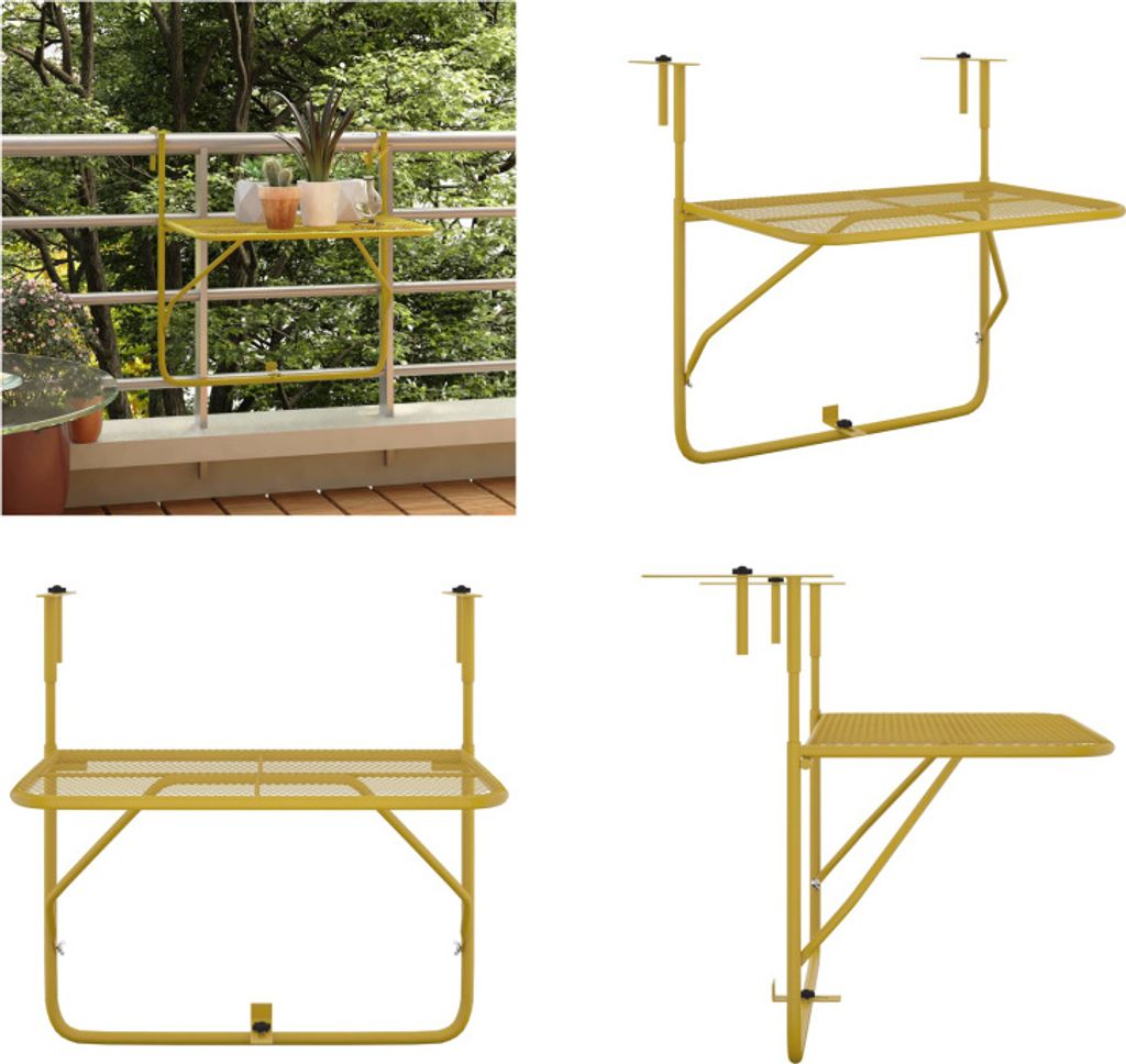 vidaXL Balkontisch Golden 60x40 cm Stahl - Balkontisch - Balkontische - Hängetisch - Balkon Bartisch