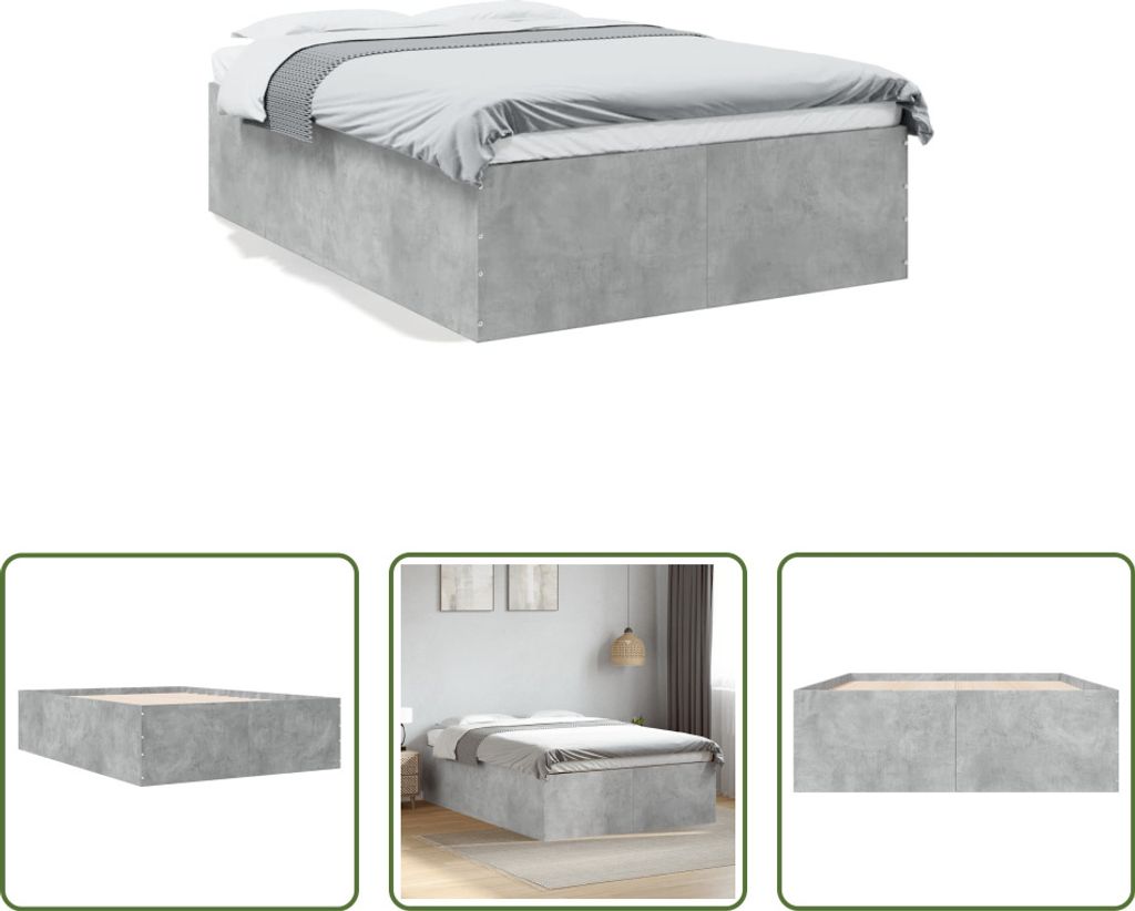 The Living Store Bettgestell Betongrau 120x190 cm Holzwerkstoff