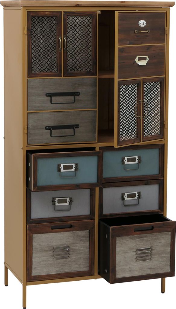 Apothekerkommode MCW-O80, Schrank Highboard Schubladen, Vintage Shabby-Look 136x73x35cm, blau Metalloptik