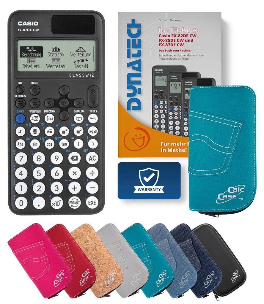 Casio FX-87 DE CW Taschenrechner mit Schutztasche türkis & Fachbuch