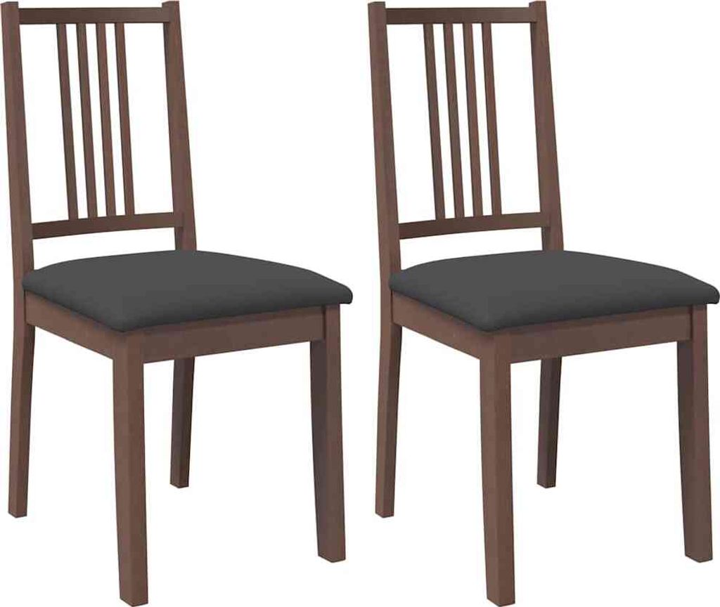 Esszimmerstühle mit Kissen 2 Stk. Braun Massivholz Gummibaum