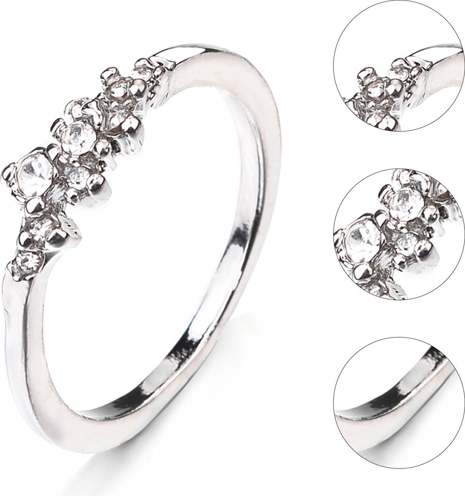 Damen-Ring, 9 Strasssteine, geometrischer Schmuck, süßes modisches Aussehen, Fingerring für Hochzeit-Silber,US 8