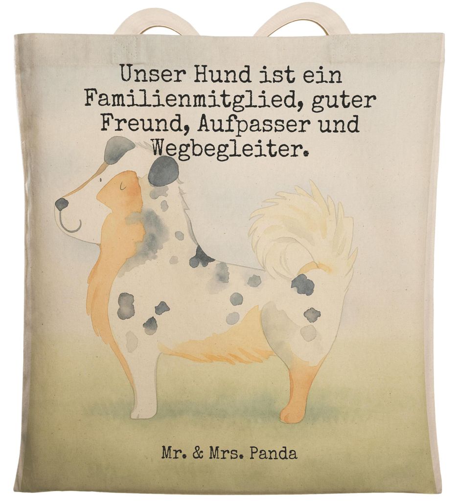 Mr. & Mrs. Panda Tote Bag Hund Australien Shepherd Design - Weiß - Geschenk, Familie, Spruch, Einkaufstasche, einkaufsshopper, Beutel, Stoffbeutel...