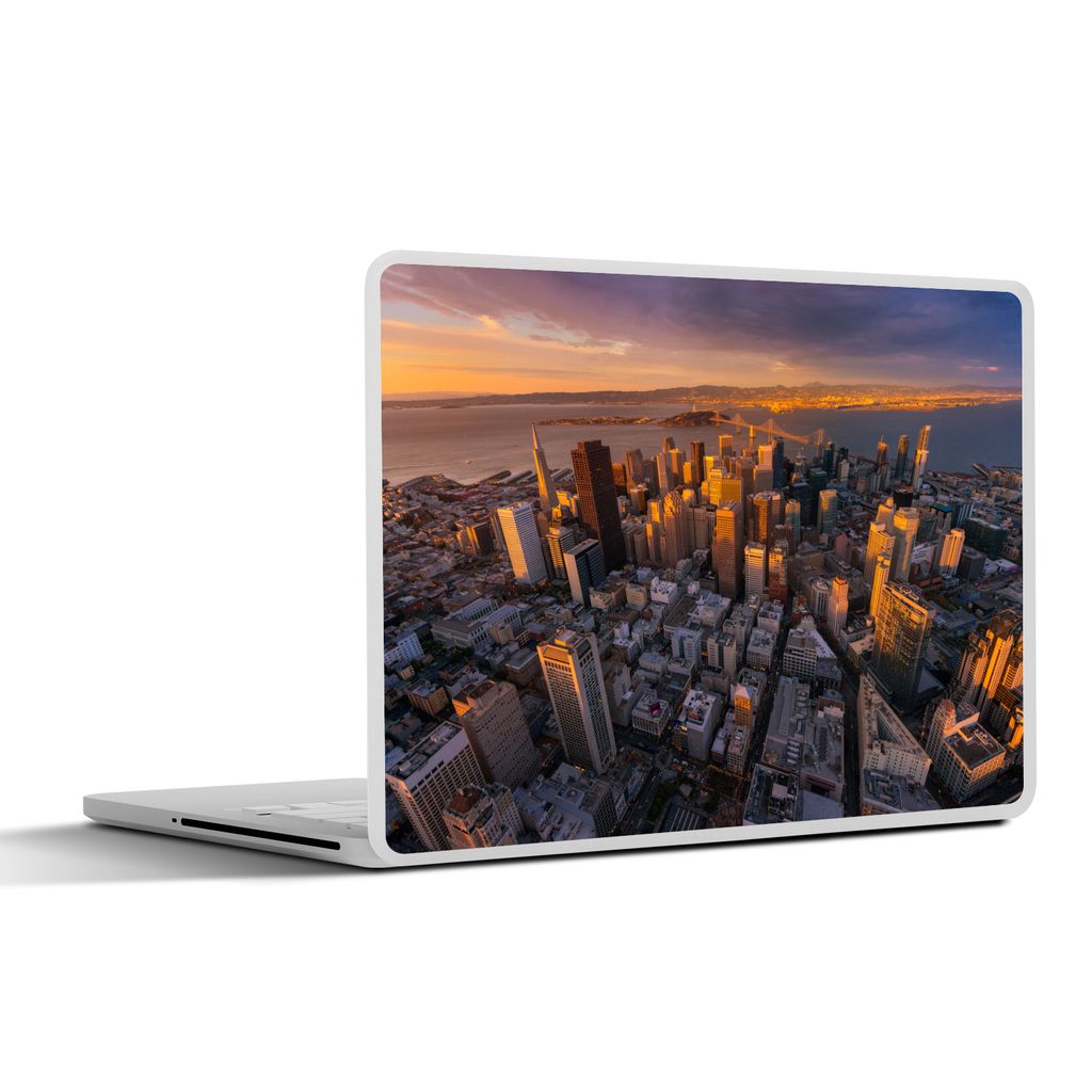 MuchoWow Laptop Aufkleber Sticker Cover San Francisco - Skyline - Sonne 36.5x27.5 cm - Laptop-Sticker